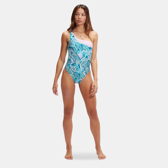 Speedo Women's Asymmetric One-Piece Swimsuit Blue image number 2