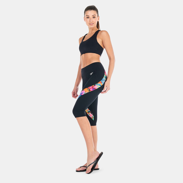 Speedo Women's Printed 3/4 Leggings Black Speedo Women's Printed 3/4 Leggings Black image number 2