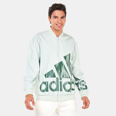 adidas Men's AEROREADY Essentials Giant Logo Windbreaker Green adidas Men's AEROREADY Essentials Giant Logo Windbreaker Green