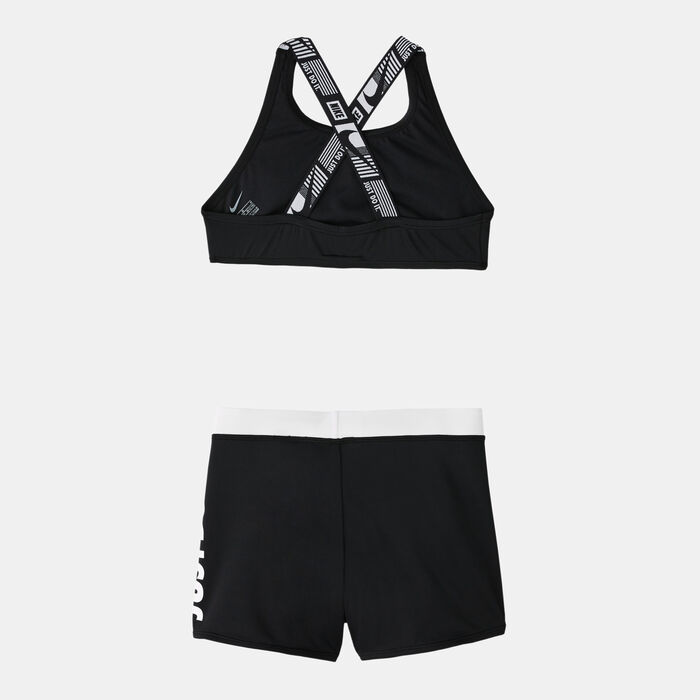 Nike Swim Kids' Just Do It Crossback Sport Bikini and Shorts Set Black Nike Swim Kids' Just Do It Crossback Sport Bikini and Shorts Set Black image number 1