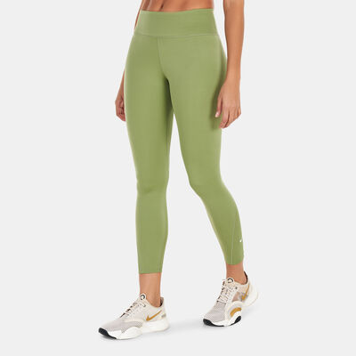 Nike Women's One Mid-Rise 7/8 Mesh-Panelled Leggings Green Nike Women's One Mid-Rise 7/8 Mesh-Panelled Leggings Green