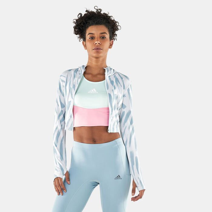 adidas Women's Icon Allover Print Long-Sleeve Running Jacket Grey image number 0