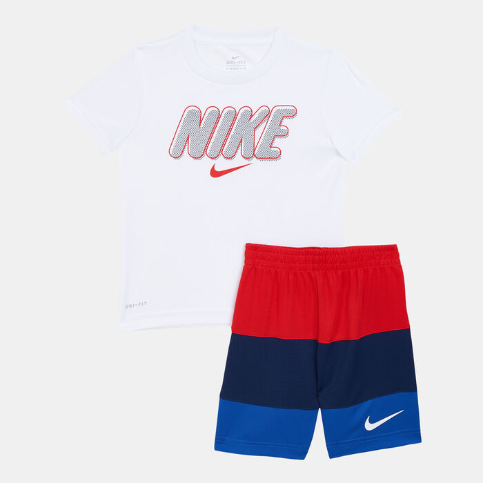 Nike Kids' Dri-FIT Blocked T-Shirt and Shorts Set Blue Nike Kids' Dri-FIT Blocked T-Shirt and Shorts Set Blue image number 0