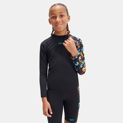 Speedo Kids' Digital Printed Long Sleeve Rashguard Black