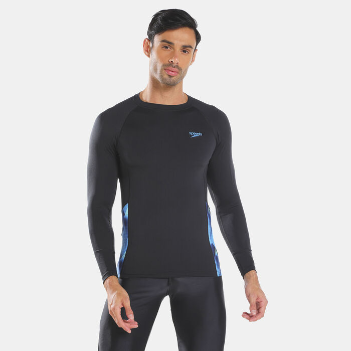 Speedo Men's Printed Long Sleeve Rashguard Black image number 0