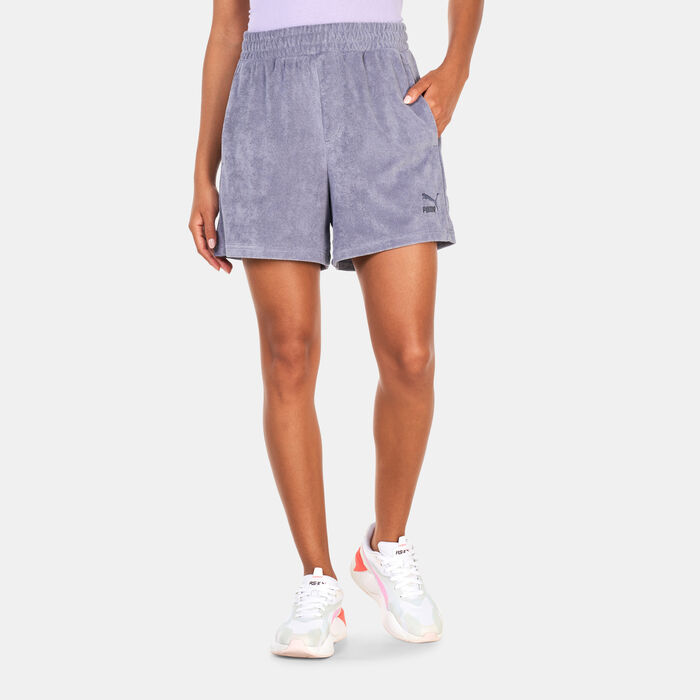 PUMA Women's Classics Towelling Shorts Grey PUMA Women's Classics Towelling Shorts Grey image number 0