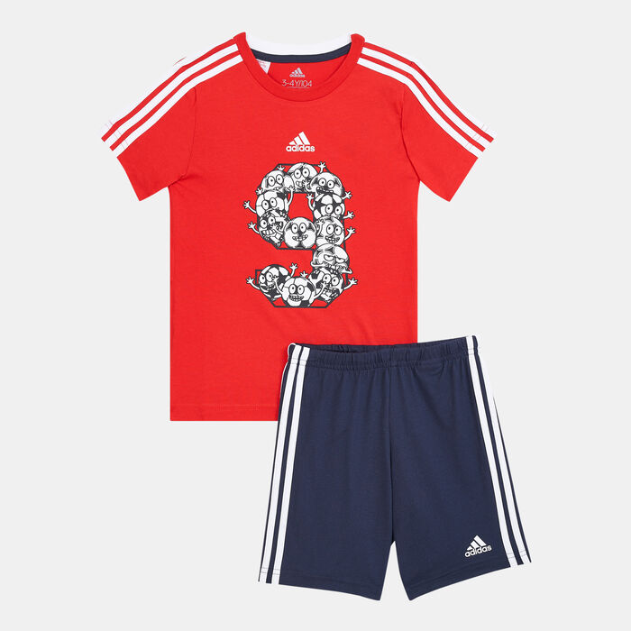 adidas Kids' Lil Sporty Summer T-Shirt and Shorts Set Red adidas Kids' Lil Sporty Summer T-Shirt and Shorts Set Red image number 0