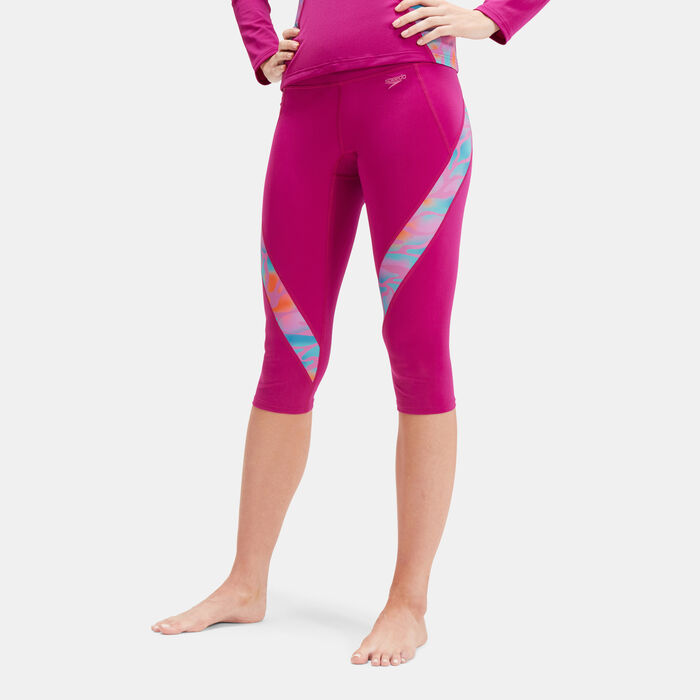 Speedo Women's Printed Panel 3/4 Leggings Purple image number 0
