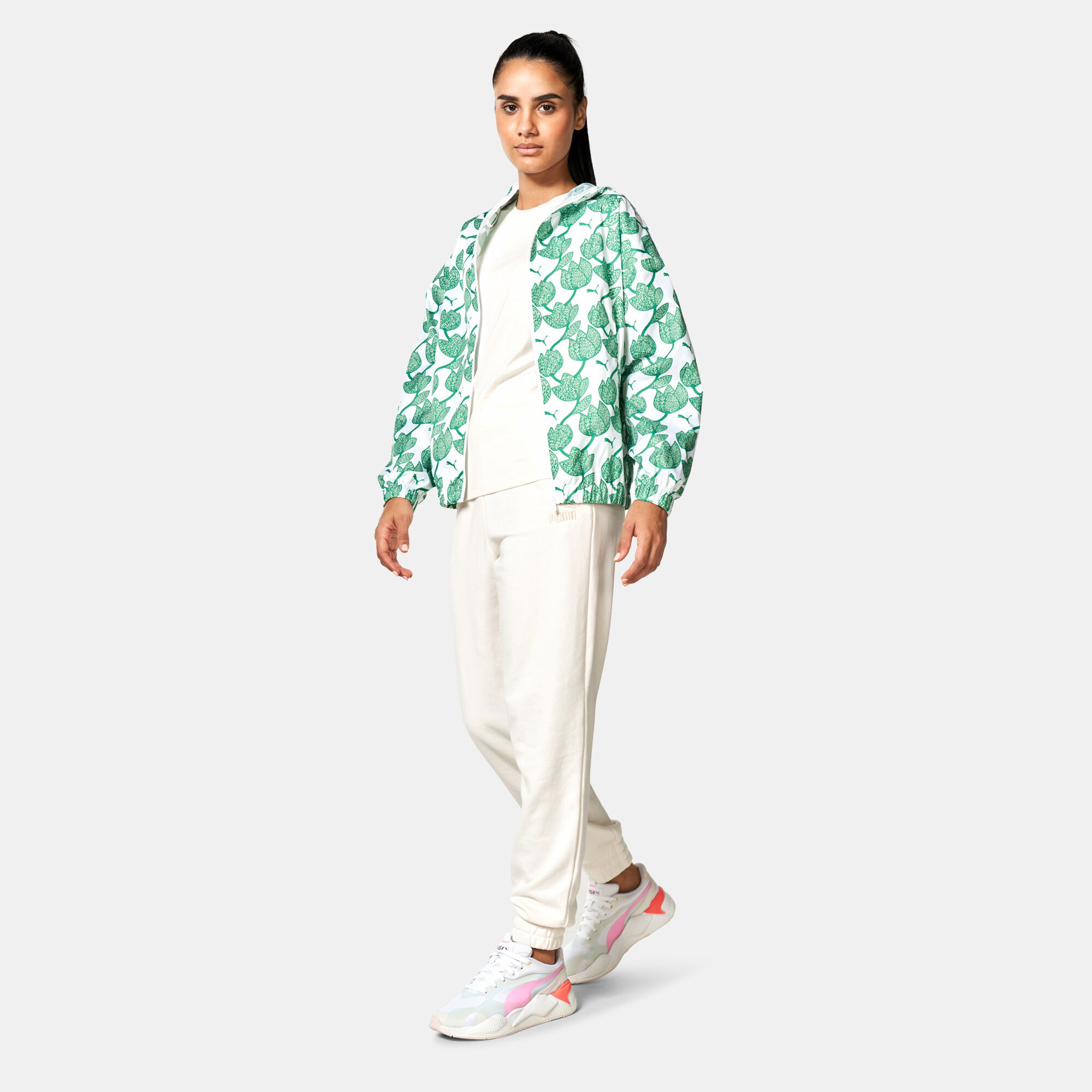 Women's Blossom All Over Print Windbreaker Jacket Green PUMA