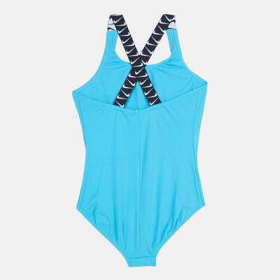Nike Swim Kids' Logo Tape Crossback One-Piece Swimsuit yellow