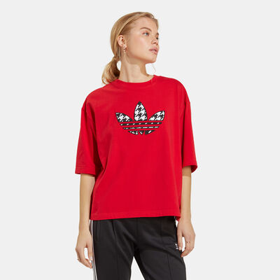 adidas Originals Women's Originals Houndstooth Trefoil Infill T-Shirt Red