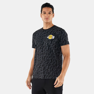 New Era Men's NBA Los Angeles Lakers Seasonal All Over Print Graphite T-Shirt Grey