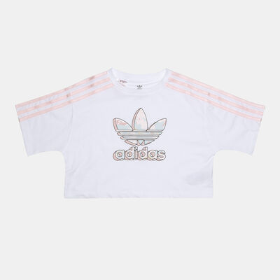 adidas Originals Kids' Marble Logo Graphic Crop T-Shirt White