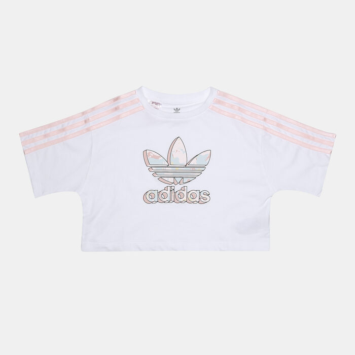 adidas Originals Kids' Marble Logo Graphic Crop T-Shirt White image number 0