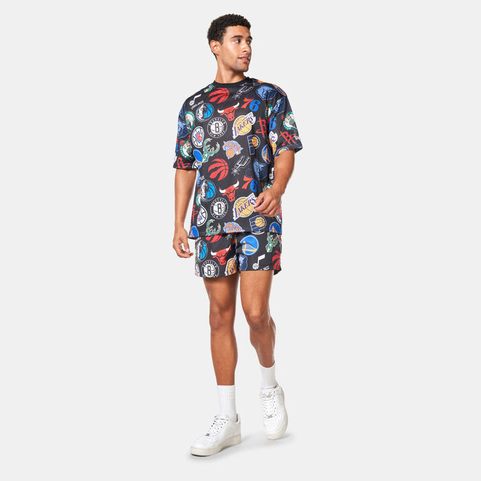 New Era Men's NBA All Over Print Shorts Black image number 2