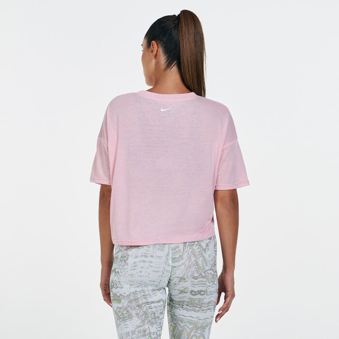 Nike Women's Dri-FIT Graphic Training Crop Top Pink Nike Women's Dri-FIT Graphic Training Crop Top Pink image number 1