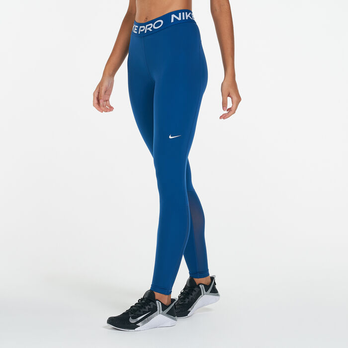 Nike Women's Pro Mid-Rise Mesh-Panelled Leggings Blue Nike Women's Pro Mid-Rise Mesh-Panelled Leggings Blue image number 0