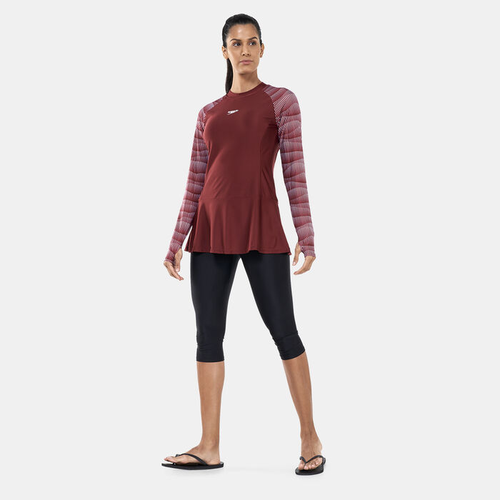 Speedo Women's Modest Deluxe Rashguard Red image number 2