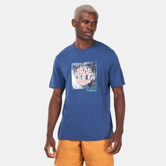 Timberland Men's Brand Carrier Front Print Graphic T-Shirt Blue Timberland Men's Brand Carrier Front Print Graphic T-Shirt Blue image number 0