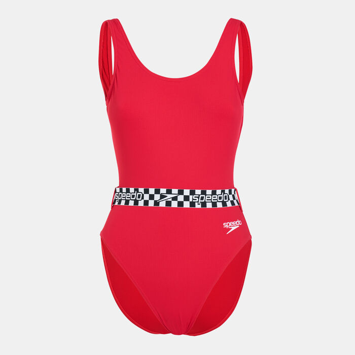 Speedo Women's Belted Deep U-Back One-Piece Swimsuit Red Speedo Women's Belted Deep U-Back One-Piece Swimsuit Red image number 0