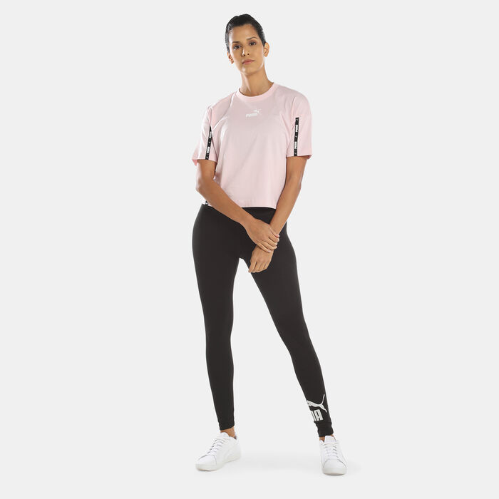 PUMA Women's Power Tape Cropped T-Shirt Pink PUMA Women's Power Tape Cropped T-Shirt Pink image number 2