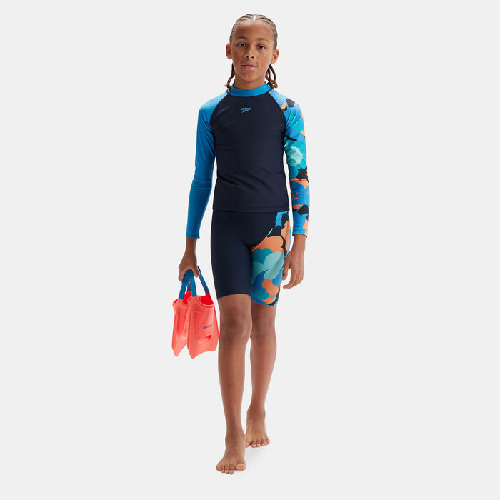 Speedo Kids' Printed Long Sleeve Rashguard Blue image number 2