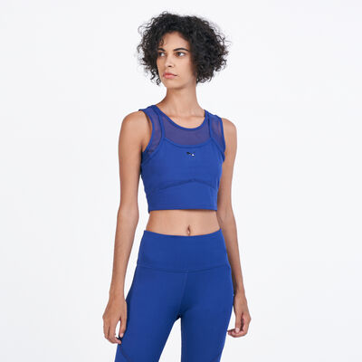 PUMA Women's Studio Layered Crop Tank Top Blue PUMA Women's Studio Layered Crop Tank Top Blue