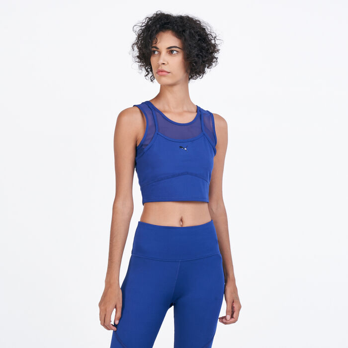 PUMA Women's Studio Layered Crop Tank Top Blue PUMA Women's Studio Layered Crop Tank Top Blue image number 0