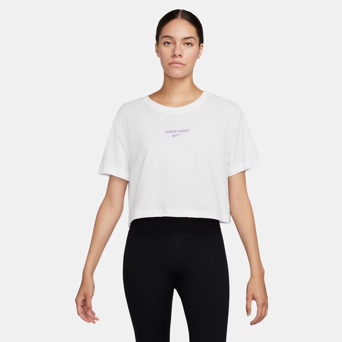 Nike Women's Pro Dri-FIT Cropped Tee White Nike Women's Pro Dri-FIT Cropped Tee White image number 0