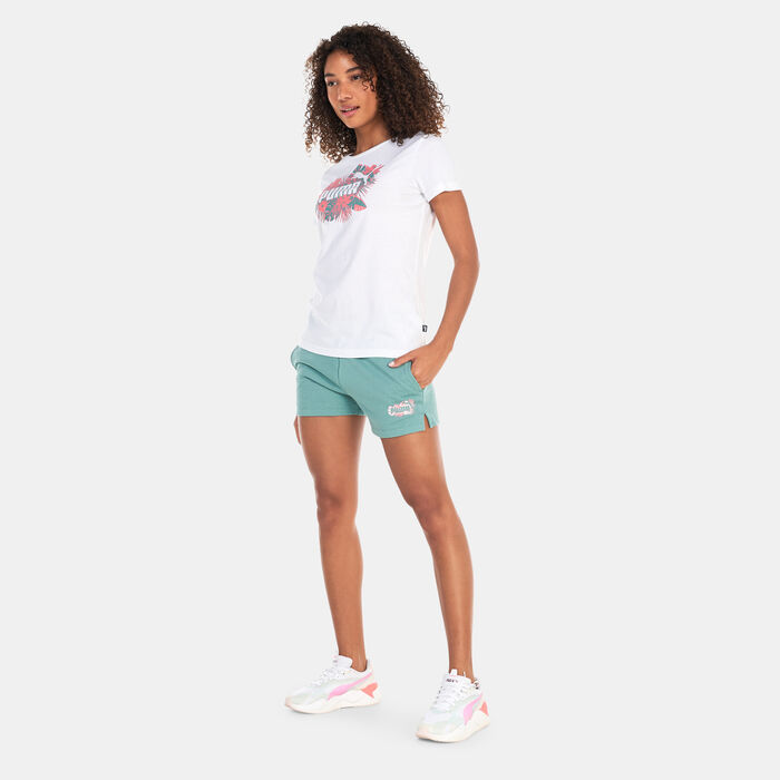 PUMA Women's Essentials+ FLOWER POWER 4-Inch Shorts Green PUMA Women's Essentials+ FLOWER POWER 4-Inch Shorts Green image number 2