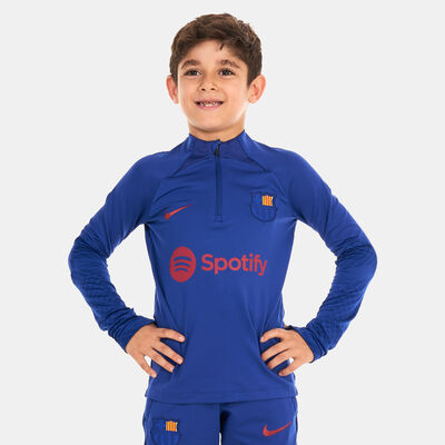 Nike Kids' 1/4 Zip FC Barcelona Dri-FIT Strike Drill Top Blue
