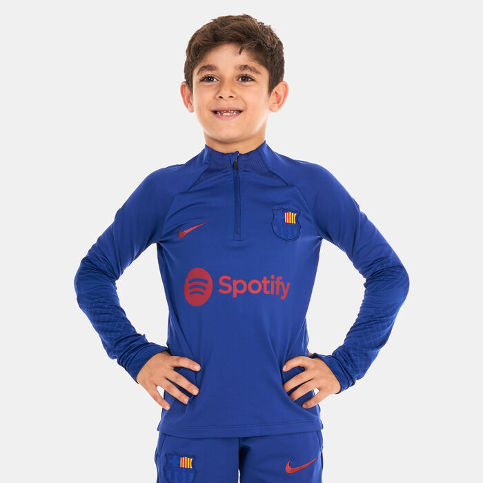 Nike Kids' 1/4 Zip FC Barcelona Dri-FIT Strike Drill Top Blue image number 0