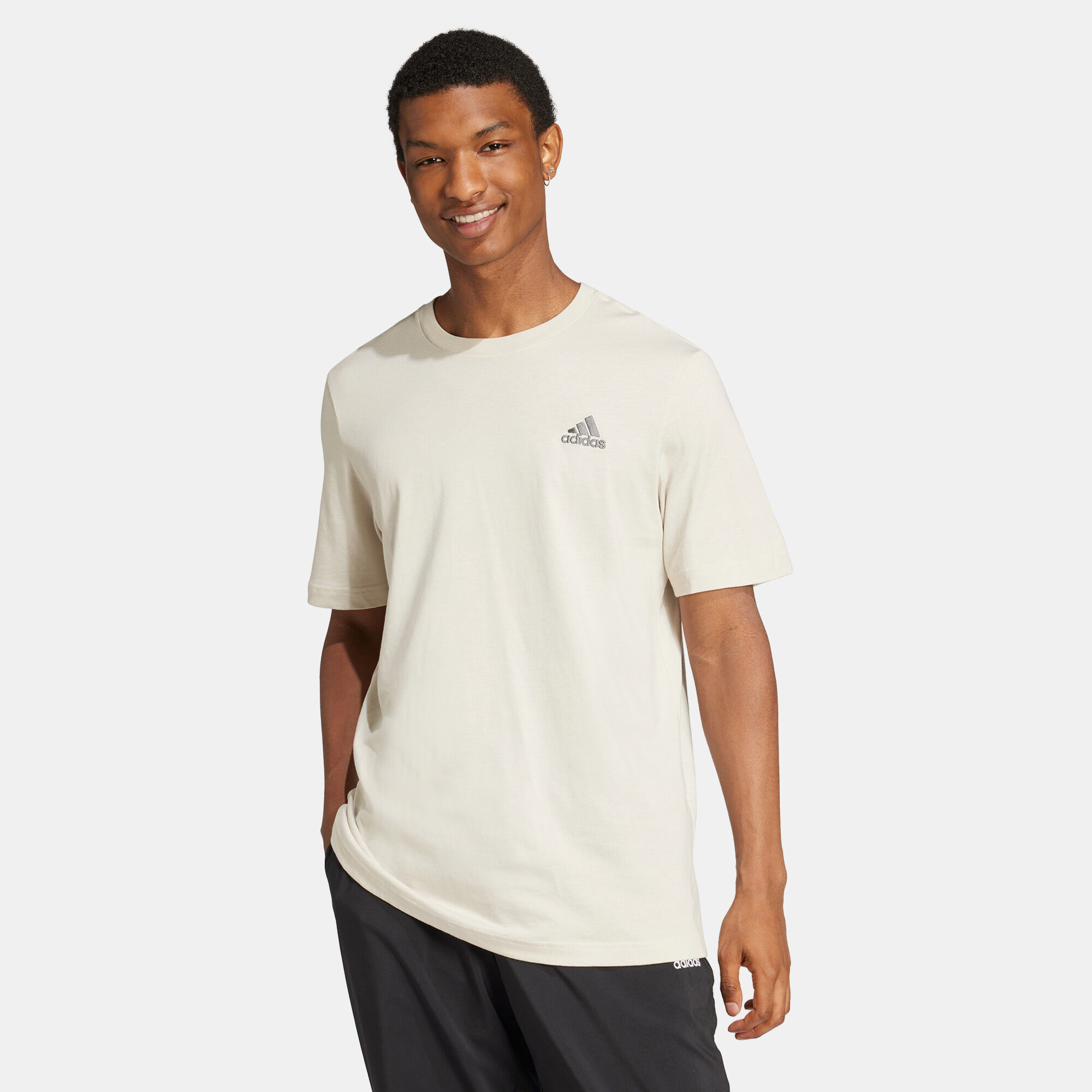 Men s Single Jersey Embroidered T Shirt Beige adidas in Qatar SSS