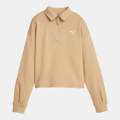 PUMA Women's HER High-Neck Half-Zip Sweatshirt Beige PUMA Women's HER High-Neck Half-Zip Sweatshirt Beige
