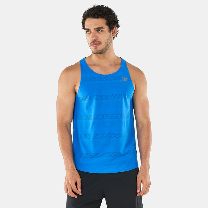 New Balance Men's Q Speed Jacquard Tank Top Blue New Balance Men's Q Speed Jacquard Tank Top Blue image number 0