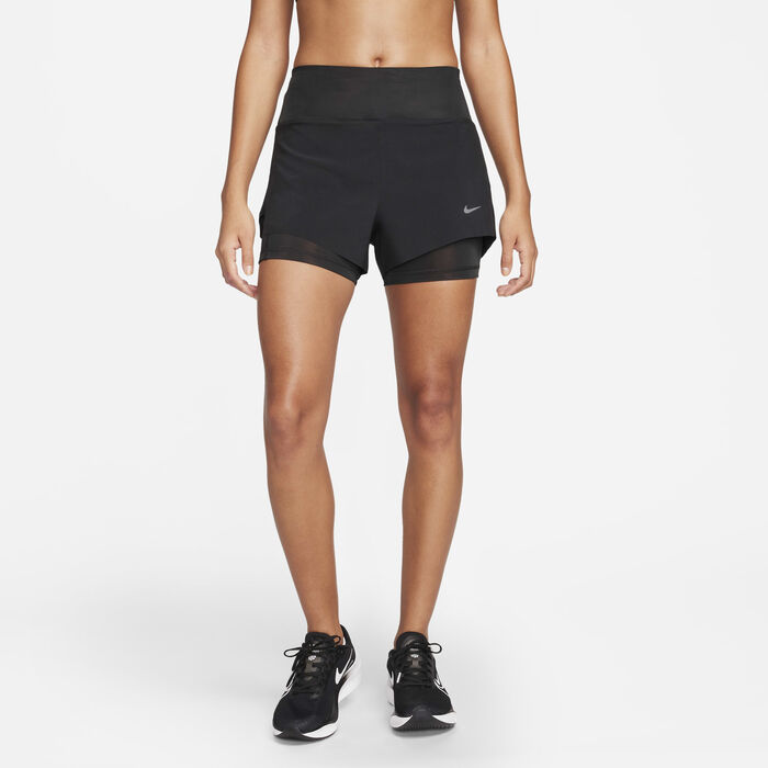 Nike Women's Dri-FIT Swift Mid-Rise 2-in-1 Running Shorts Black Nike Women's Dri-FIT Swift Mid-Rise 2-in-1 Running Shorts Black image number 0