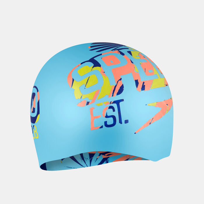 Speedo Kids' Reversible Slogan Swimming Cap Blue Speedo Kids' Reversible Slogan Swimming Cap Blue image number 0
