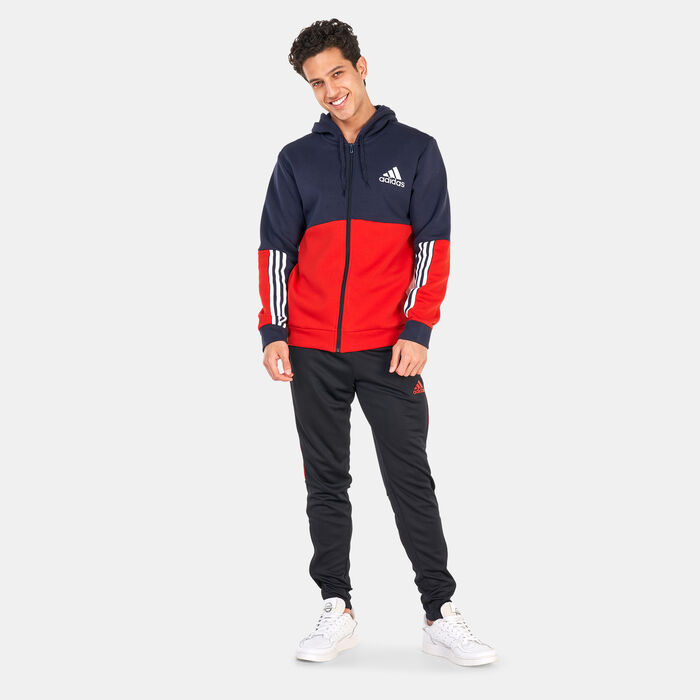 adidas Men's Essentials Colorblock Full-Zip Hoodie Red image number 2