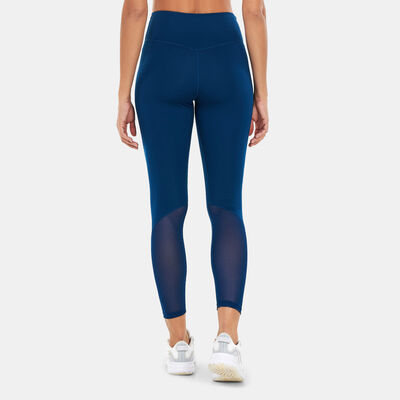 Nike Women's One Mid-Rise 7/8 Mesh-Panelled Leggings Blue