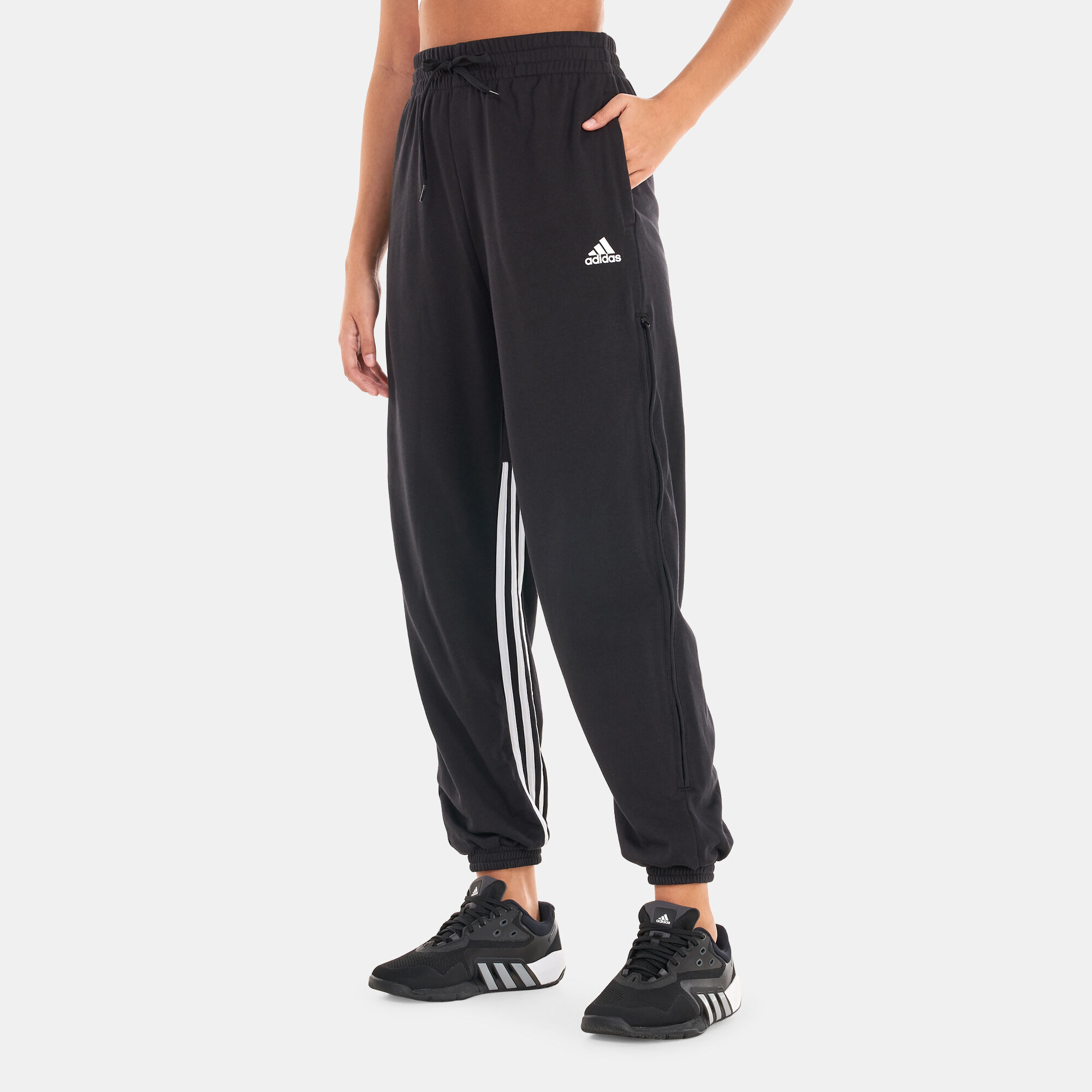 Adidas essential 3 stripe online joggers womens