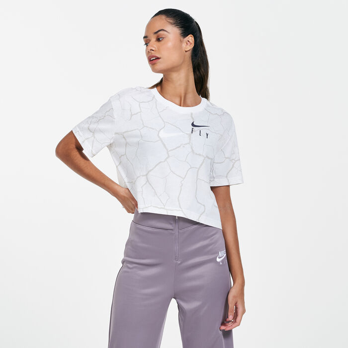 Nike Women's Swoosh Fly Cropped T-Shirt White image number 0