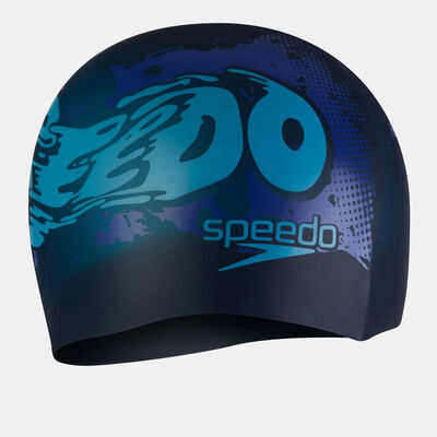 Speedo Kids' Junior Slogan Swimming Cap Blue