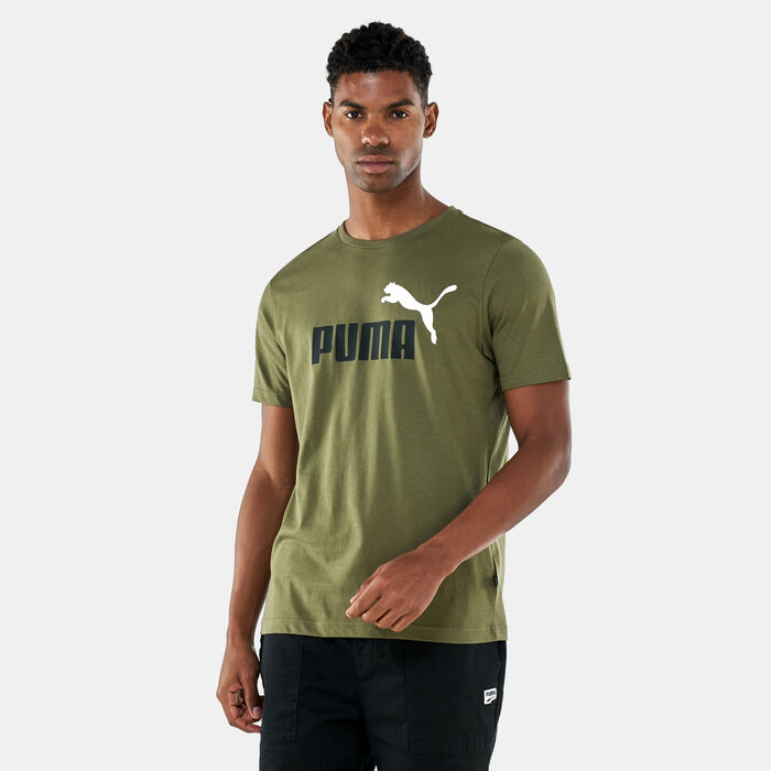 PUMA Men's Essentials+ 2 Colour Logo T-Shirt Green PUMA Men's Essentials+ 2 Colour Logo T-Shirt Green image number 0