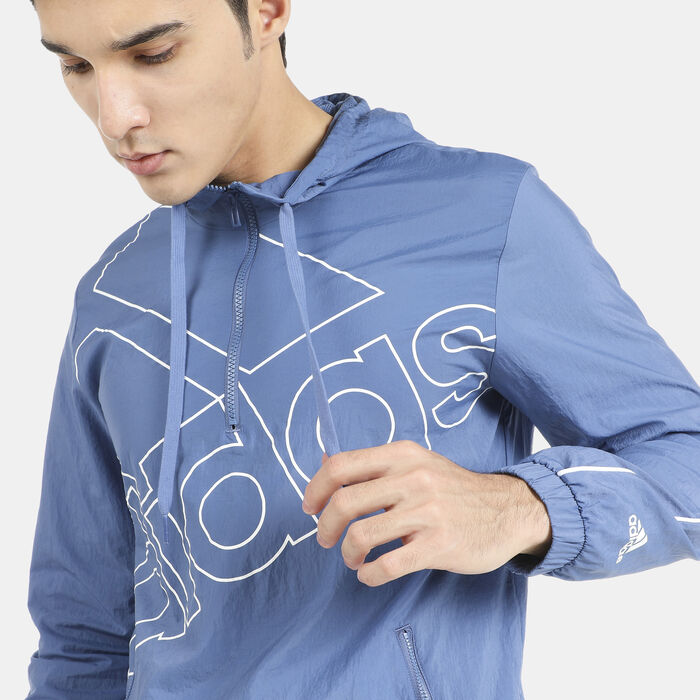 adidas Men's Essentials Giant Logo Windbreaker Hoodie Blue adidas Men's Essentials Giant Logo Windbreaker Hoodie Blue image number 3
