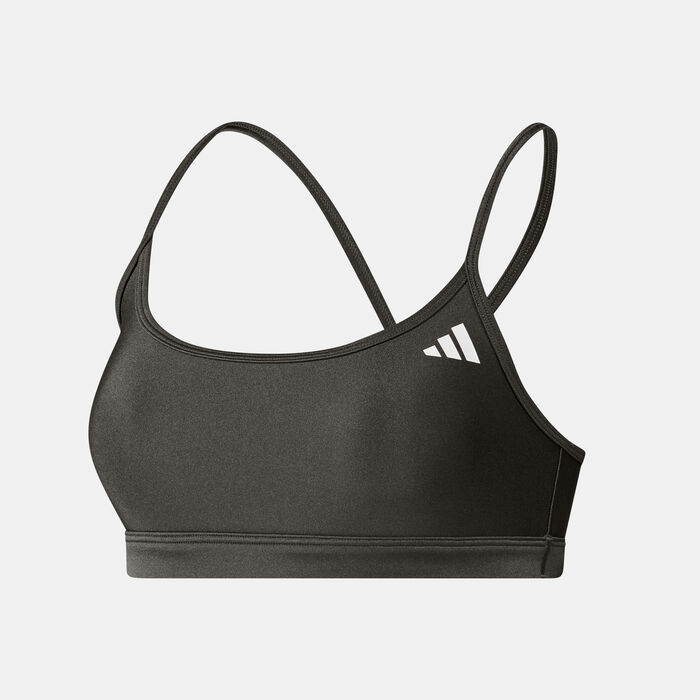 adidas Women's Aeroreact Shiny Light-Support Training Sports Bra Green image number 0