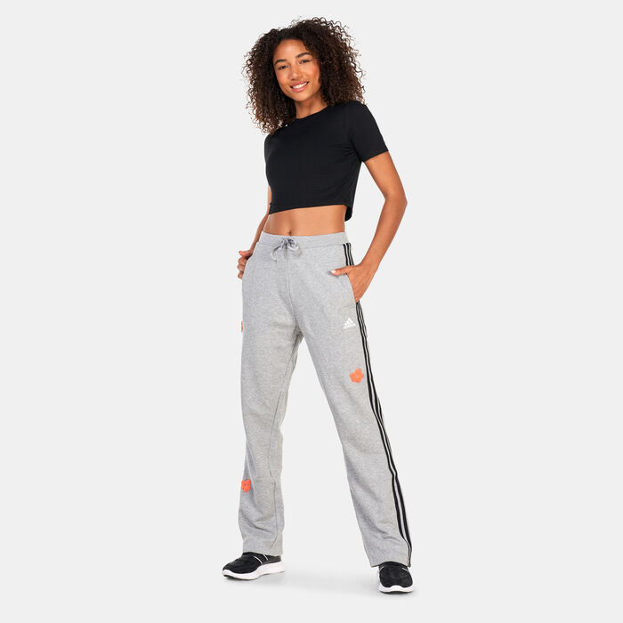 adidas Women's 3-Stripes Chenille Flower Patch Track Pants Grey adidas Women's 3-Stripes Chenille Flower Patch Track Pants Grey image number 2
