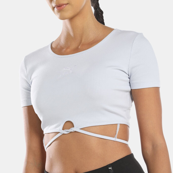 PUMA Women's Classics Ribbed T-Shirt Blue image number 3