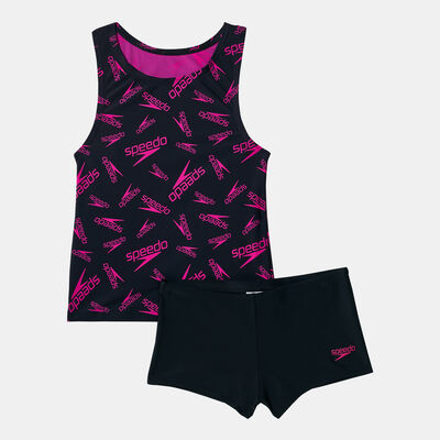 Speedo Kids' Boom Logo Allover Tankini Set Black