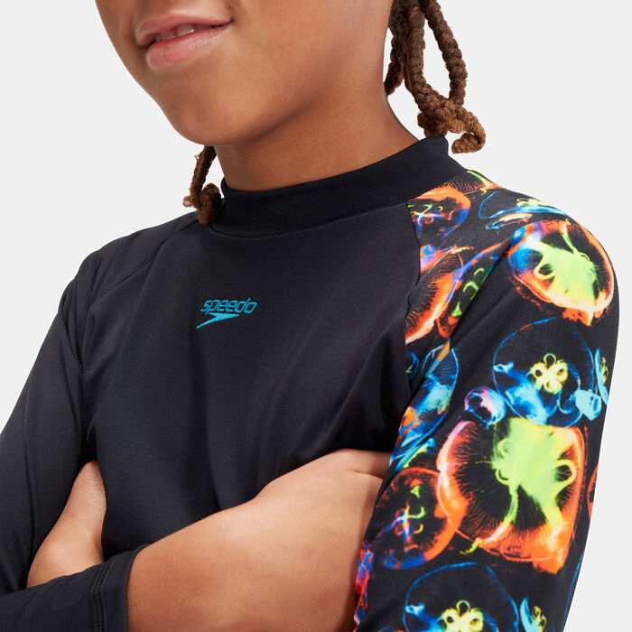 Speedo Kids' Digital Printed Long Sleeve Rashguard Black image number 3