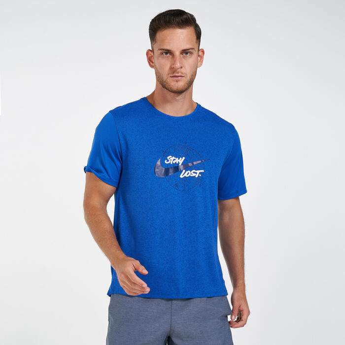 Nike Men's Dri-FIT Miler Wild Run T-Shirt Blue image number 0
